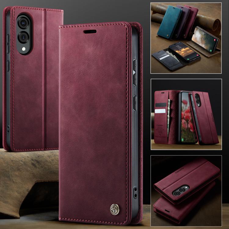 Funda para Samsung Galaxy S25 Edge CaseMe 033 con forro de piel de becerro, microfibra y bloqueo RFID (roja)