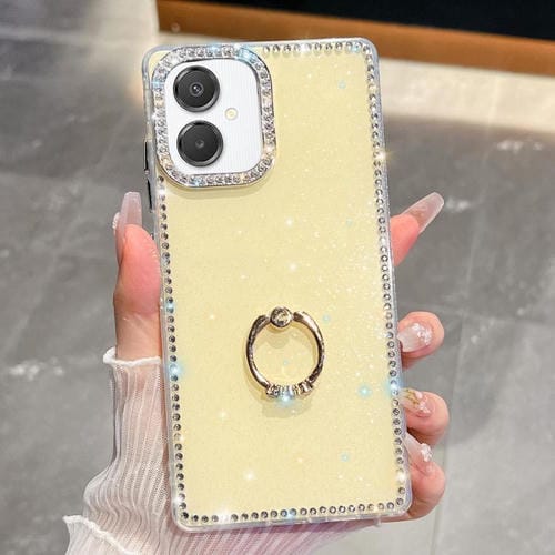 Funda para Samsung Galaxy A07 5G con anillo de TPU con purpurina y diamantes de imitación, anticaídas (amarillo claro)