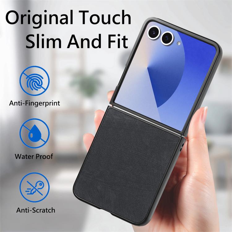 Funda trasera de cuero vintage para Samsung Galaxy Z Flip 7 5G (negro)