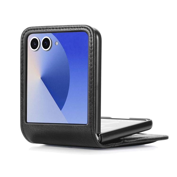 Funda de cuero con ranura para tarjetas y tapa vertical para Samsung Galaxy Z Flip7 5G (negro)