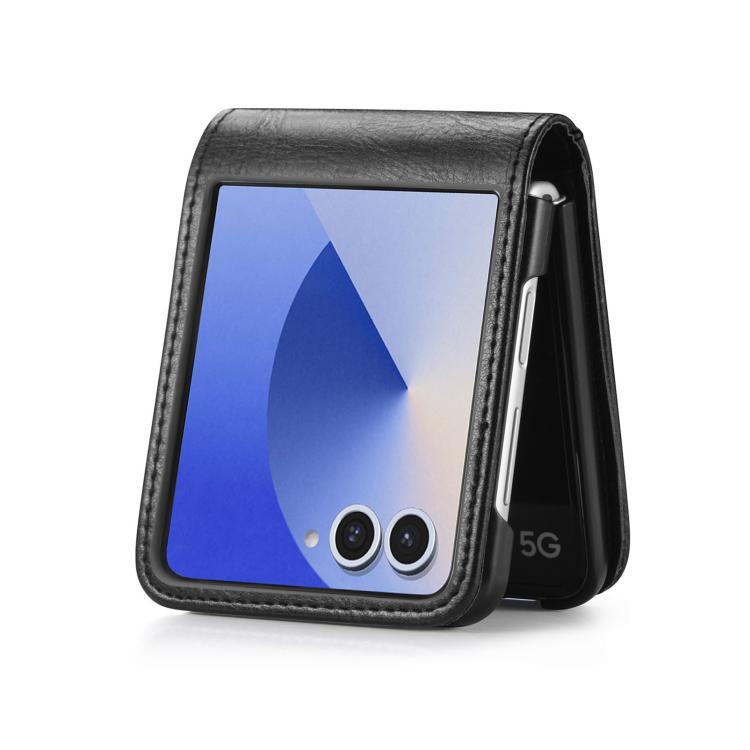 Funda de cuero con ranura para tarjetas y tapa vertical para Samsung Galaxy Z Flip7 5G (negro)