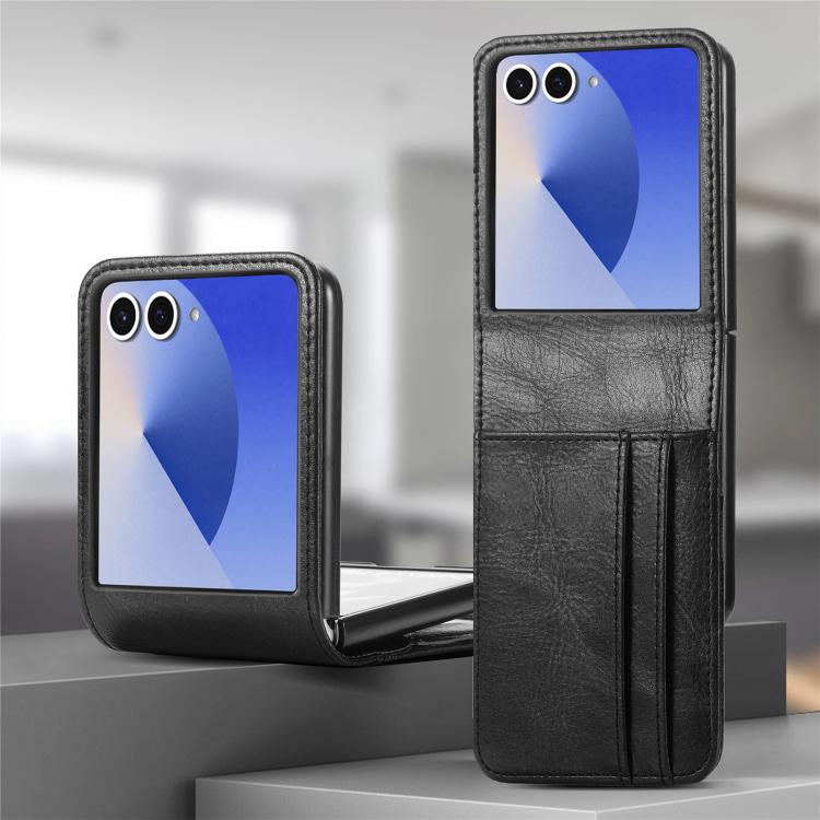 Funda de cuero con ranura para tarjetas y tapa vertical para Samsung Galaxy Z Flip7 5G (negro)