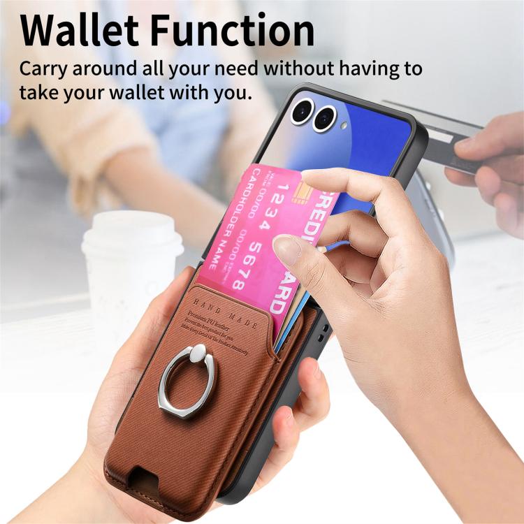 Funda de tela sarga con anillo magnético para Samsung Galaxy Z Flip7 5G (marrón)