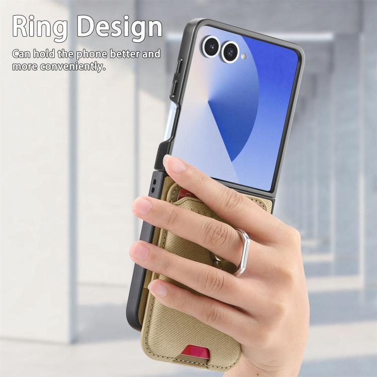 Funda de tela sarga con anillo magnético para Samsung Galaxy Z Flip7 5G (caqui)