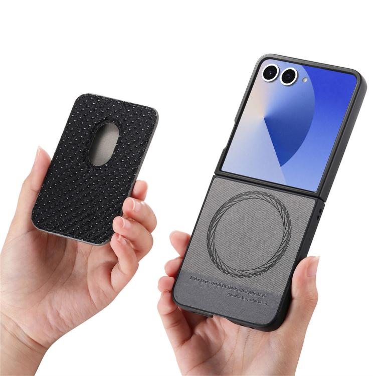 Funda de tela sarga con anillo magnético para Samsung Galaxy Z Flip7 5G (gris)