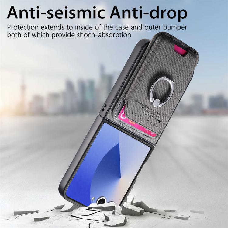 Funda de tela sarga con anillo magnético para Samsung Galaxy Z Flip7 5G (gris)