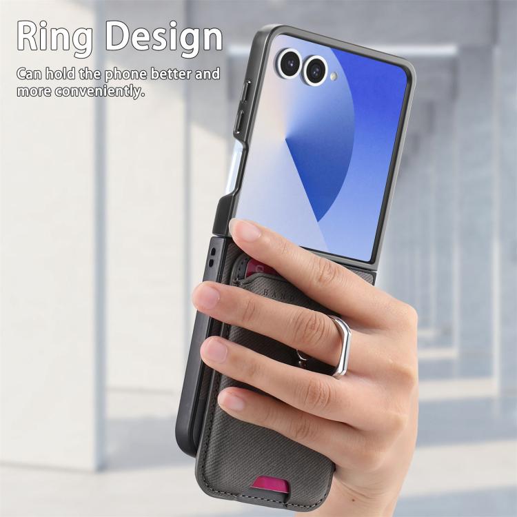 Funda de tela sarga con anillo magnético para Samsung Galaxy Z Flip7 5G (gris)