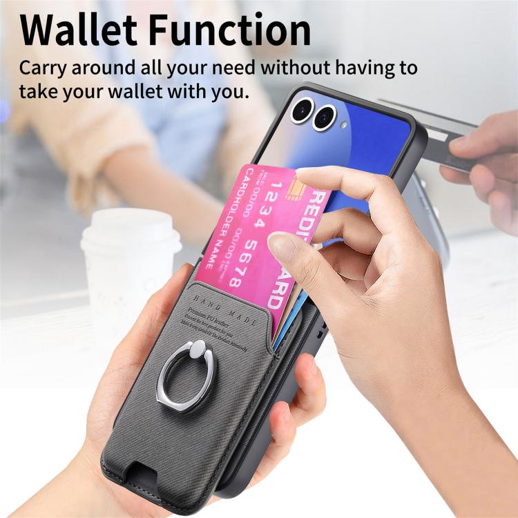 Funda de tela sarga con anillo magnético para Samsung Galaxy Z Flip7 5G (gris)