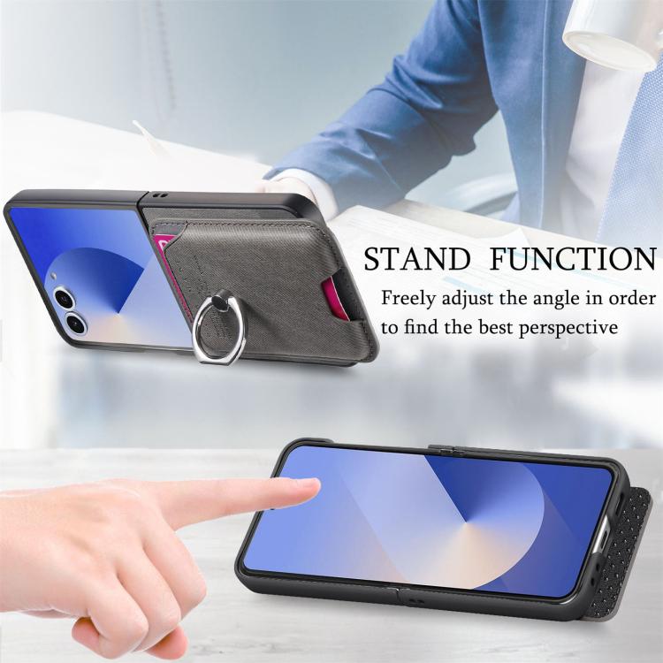 Funda de tela sarga con anillo magnético para Samsung Galaxy Z Flip7 5G (gris)