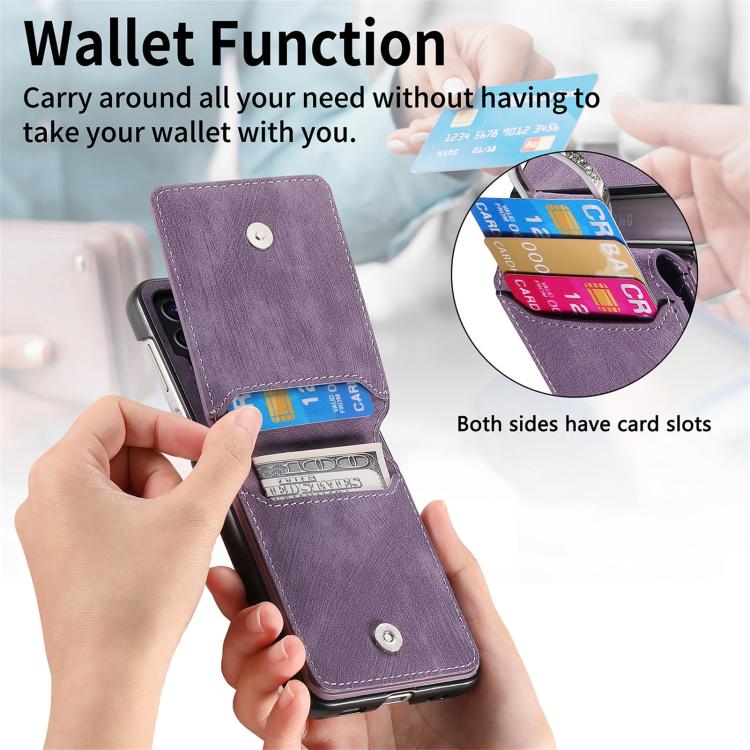 Funda tipo cartera con tapa vertical y anillo de cuero retro para Samsung Galaxy Z Flip6 5G (morado)