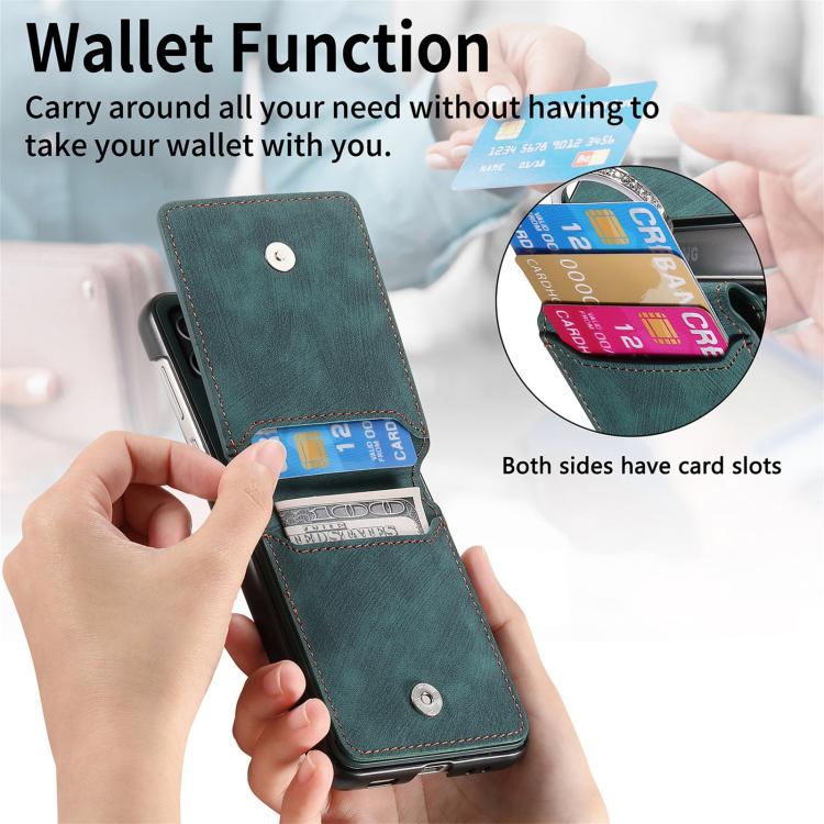 Funda tipo cartera con tapa vertical y anillo de cuero retro para Samsung Galaxy Z Flip7 5G (verde)
