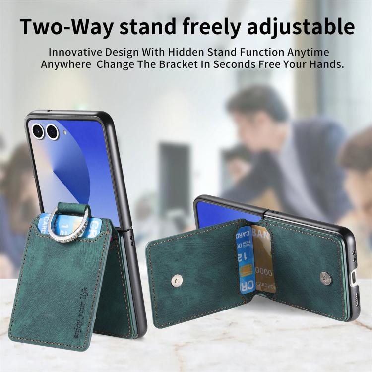 Funda tipo cartera con tapa vertical y anillo de cuero retro para Samsung Galaxy Z Flip7 5G (verde)