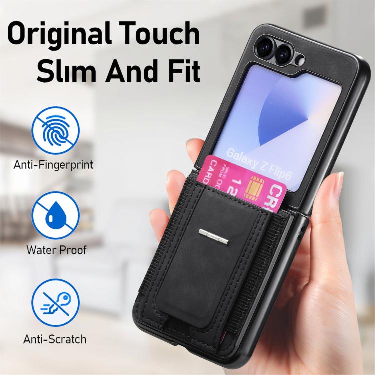 Funda de cuero retro plegable con soporte elástico para Samsung Galaxy Z Flip5 5G (negro)