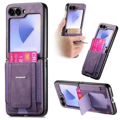 Funda de cuero retro plegable con soporte y tarjetero elástico para Samsung Galaxy Z Flip5 5G (morado)
