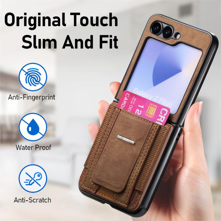 Funda de cuero retro plegable con soporte y tarjetero elástico para Samsung Galaxy Z Flip6 5G (marrón)