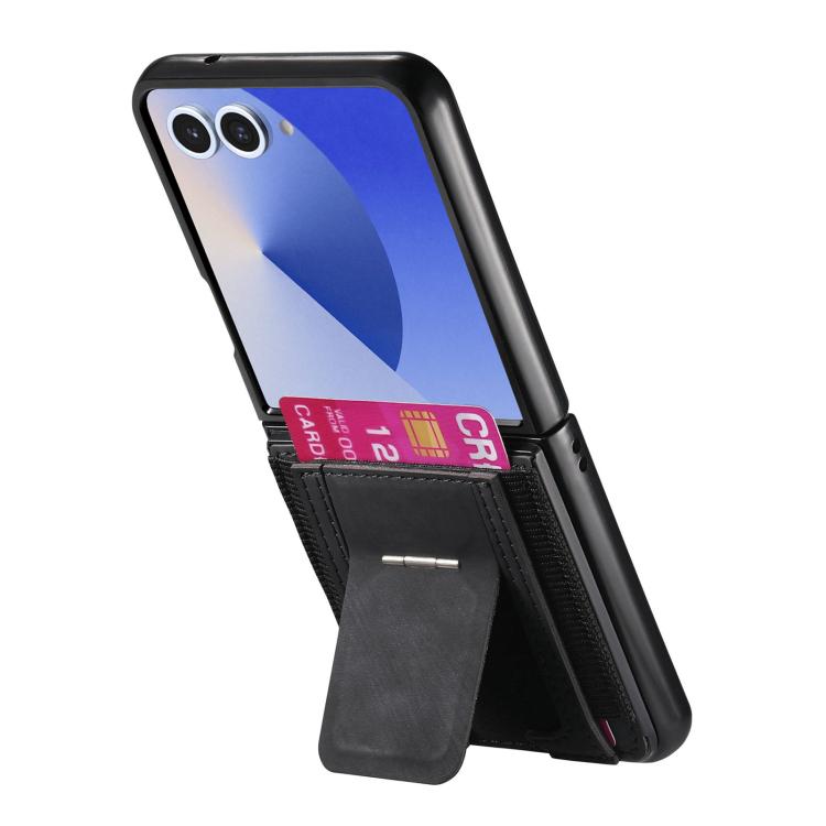 Funda de cuero retro plegable con soporte y tarjetero elástico para Samsung Galaxy Z Flip7 5G (negro)