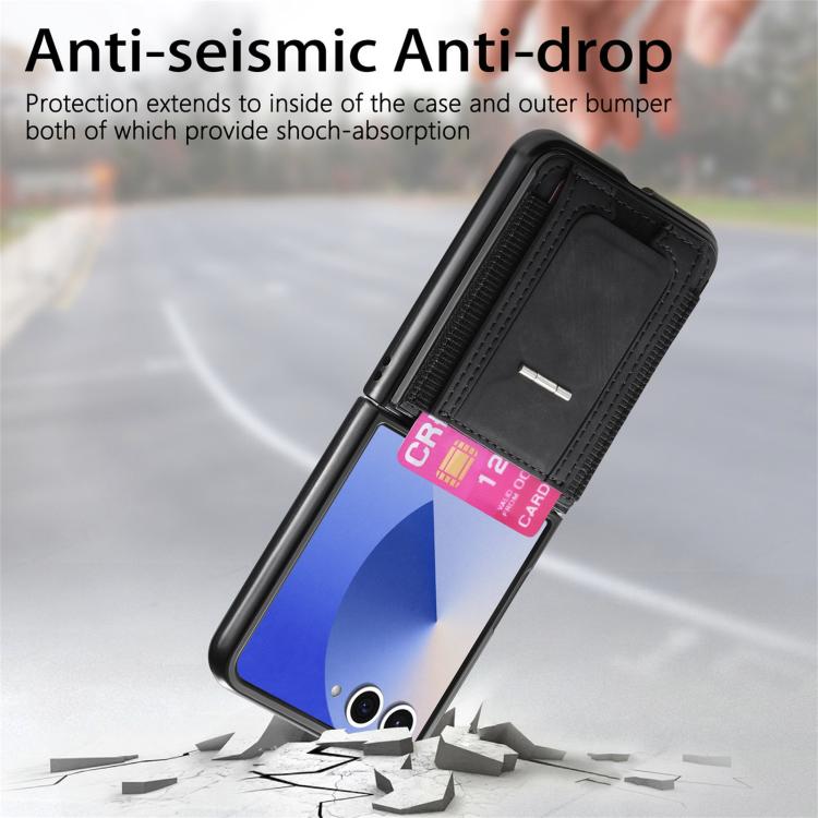 Funda de cuero retro plegable con soporte y tarjetero elástico para Samsung Galaxy Z Flip7 5G (negro)