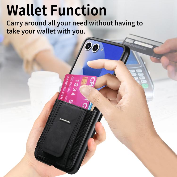 Funda de cuero retro plegable con soporte y tarjetero elástico para Samsung Galaxy Z Flip7 5G (negro)
