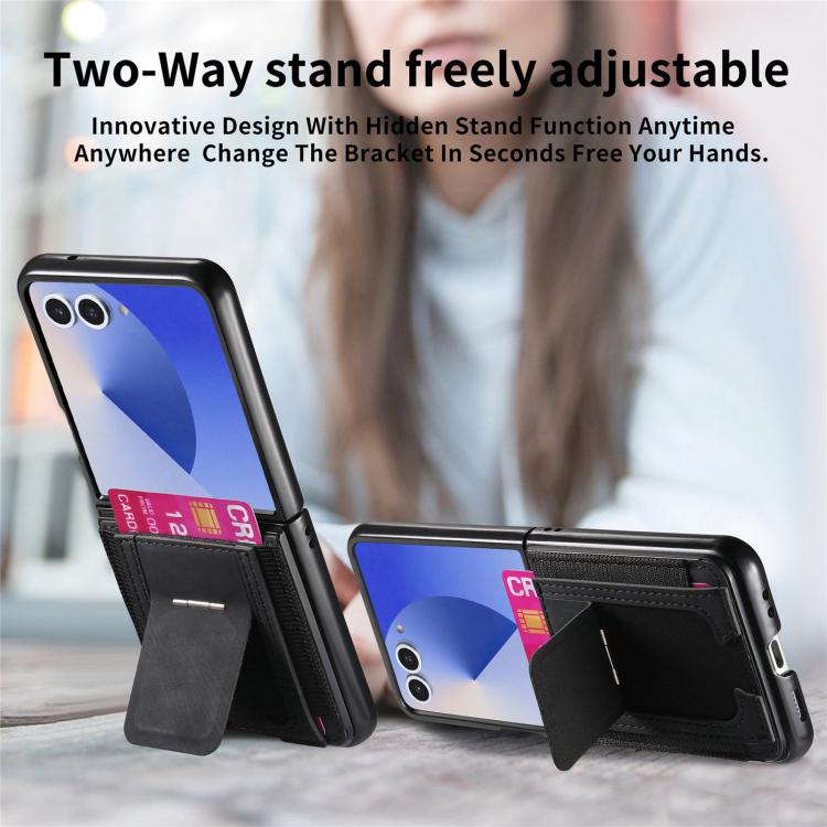 Funda de cuero retro plegable con soporte y tarjetero elástico para Samsung Galaxy Z Flip7 5G (negro)