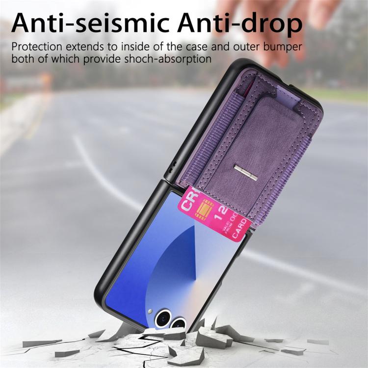 Funda de cuero retro plegable con soporte y tarjetero elástico para Samsung Galaxy Z Flip7 5G (morado)