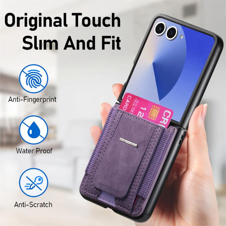 Funda de cuero retro plegable con soporte y tarjetero elástico para Samsung Galaxy Z Flip7 5G (morado)