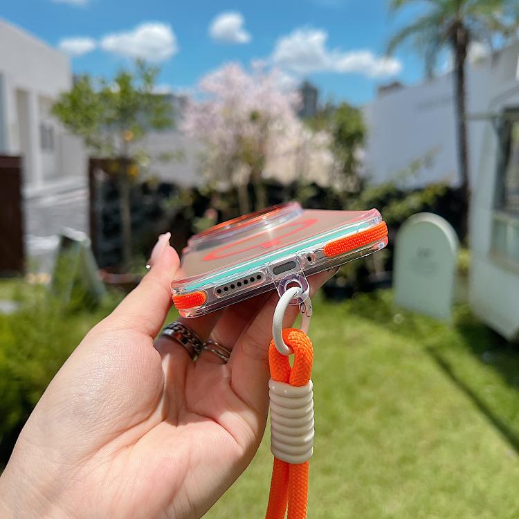 Funda híbrida de TPU acrílico transparente de dos colores con MagSafe y correa para Xiaomi 15 Ultra (blanca)