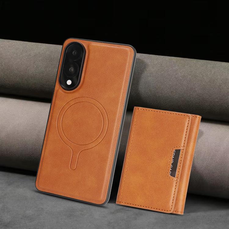 Funda de cuero plegable triple Kalebol con imán fuerte MagSafe para Samsung Galaxy S25 Edge 5G (marrón)