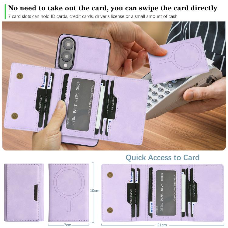 Funda de cuero plegable triple Kalebol con imán fuerte MagSafe para Samsung Galaxy S25 Edge 5G (morado)