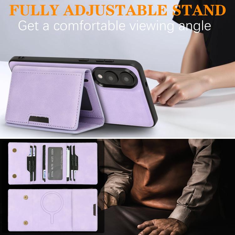 Funda de cuero plegable triple Kalebol con imán fuerte MagSafe para Samsung Galaxy S25 Edge 5G (morado)