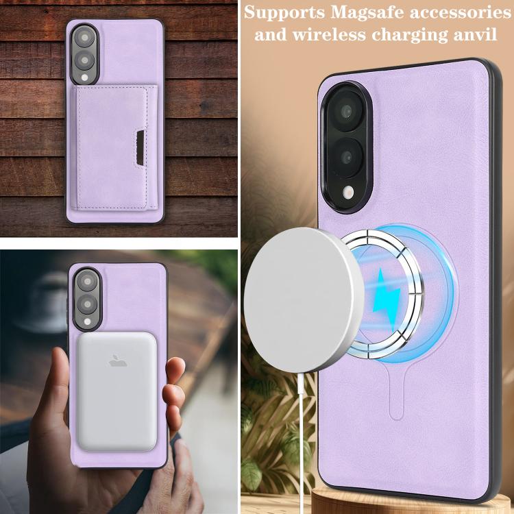 Funda de cuero plegable triple Kalebol con imán fuerte MagSafe para Samsung Galaxy S25 Edge 5G (morado)