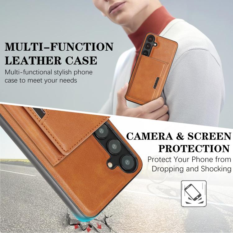 Funda de cuero plegable triple Kalebol con imán fuerte MagSafe para Samsung Galaxy S25+ 5G (marrón)