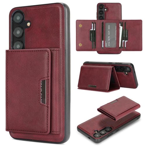 Funda de cuero plegable triple Kalebol con imán fuerte MagSafe para Samsung Galaxy S25+ 5G (roja)