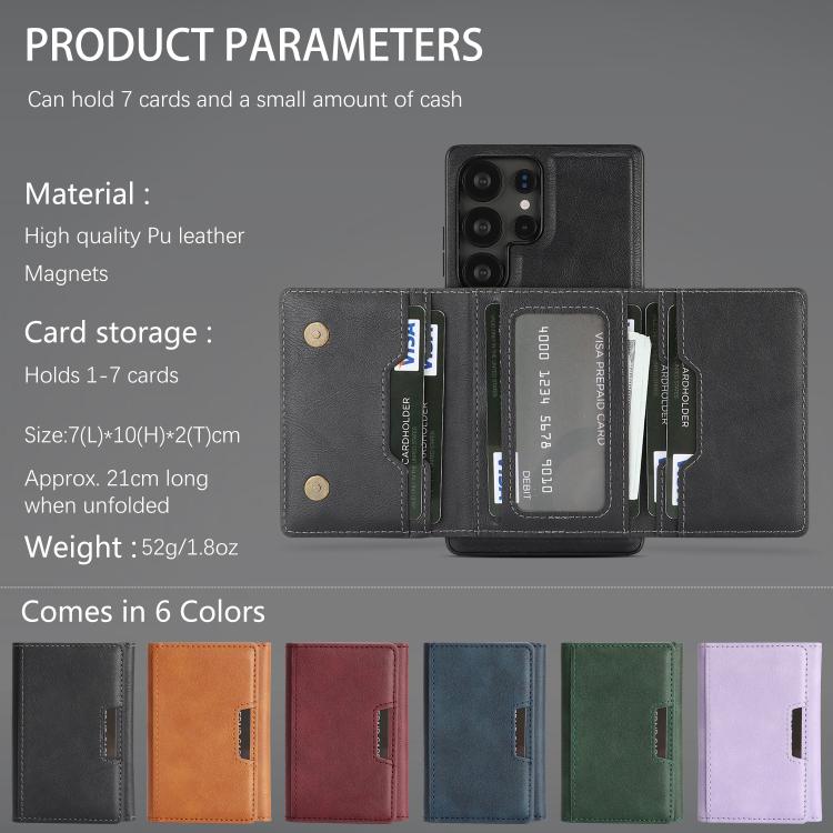 Funda de cuero plegable triple con imán fuerte MagSafe para Samsung Galaxy S25 Ultra 5G (negro)