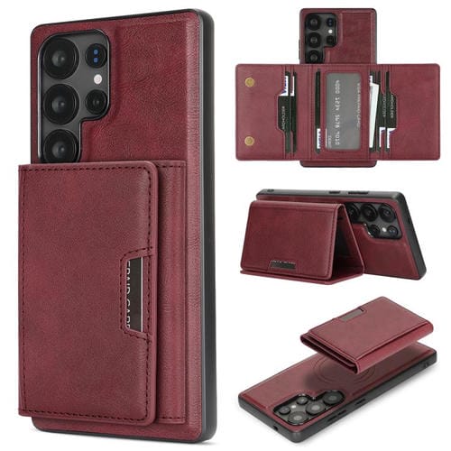 Funda de cuero plegable triple con imán fuerte MagSafe para Samsung Galaxy S25 Ultra 5G (rojo)
