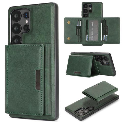 Funda de cuero plegable triple con imán fuerte MagSafe para Samsung Galaxy S25 Ultra 5G (verde)