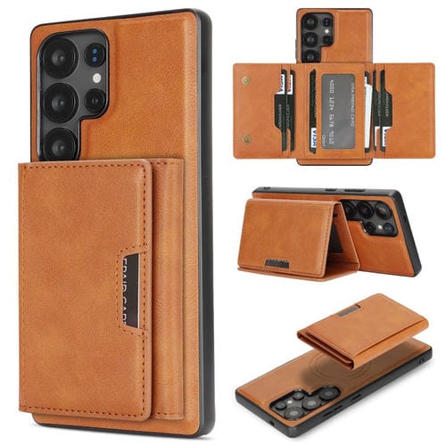 Funda de cuero plegable triple Kalebol con imán fuerte MagSafe para Samsung Galaxy S24 Ultra 5G (marrón)