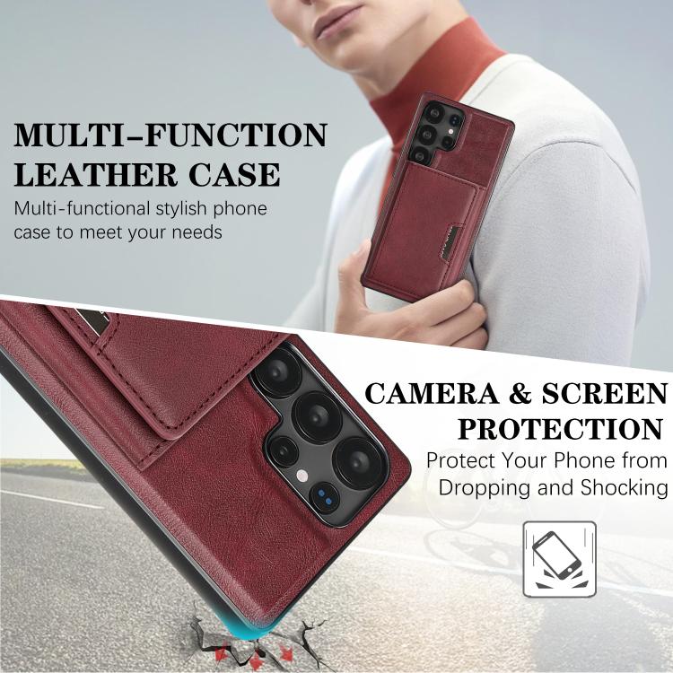 Funda de cuero plegable triple con imán fuerte MagSafe para Samsung Galaxy S24 Ultra 5G (rojo)
