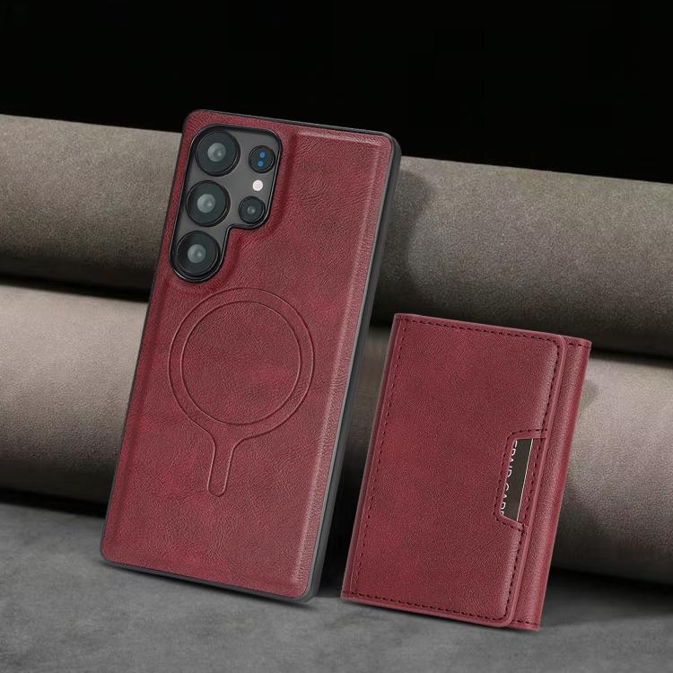 Funda de cuero plegable triple con imán fuerte MagSafe para Samsung Galaxy S24 Ultra 5G (rojo)