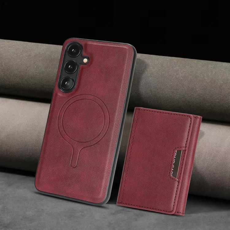 Funda de cuero plegable triple Kalebol con imán fuerte MagSafe para Samsung Galaxy S24+ 5G (roja)