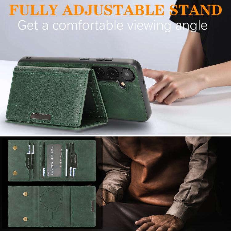 Funda de cuero plegable triple Kalebol con imán fuerte MagSafe para Samsung Galaxy S24+ 5G (verde)