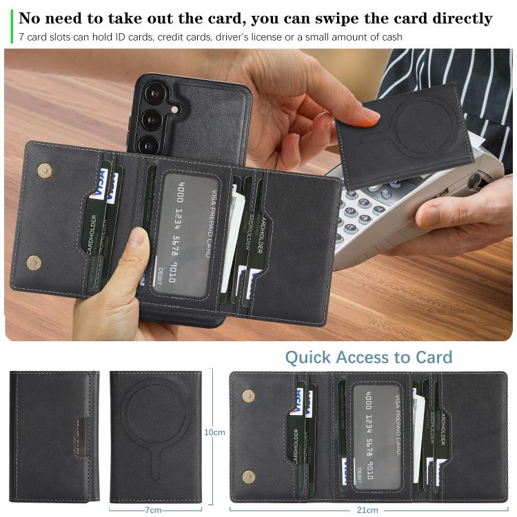 Funda de cuero plegable triple Kalebol con imán fuerte MagSafe para Samsung Galaxy S24 5G (negra)