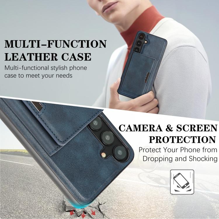 Funda de cuero plegable triple Kalebol con imán fuerte MagSafe para Samsung Galaxy S24 5G (azul)