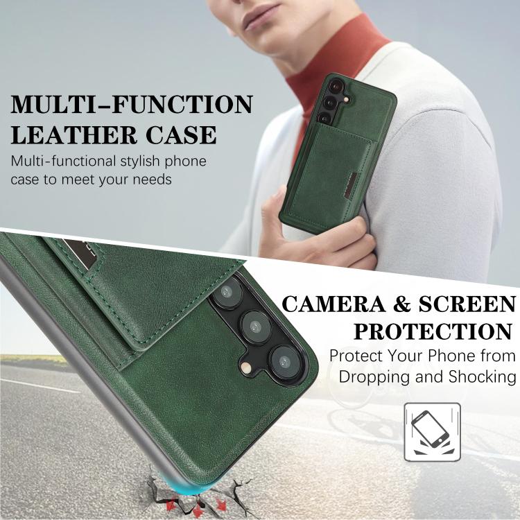 Funda de cuero plegable triple Kalebol con imán fuerte MagSafe para Samsung Galaxy S24 5G (verde)