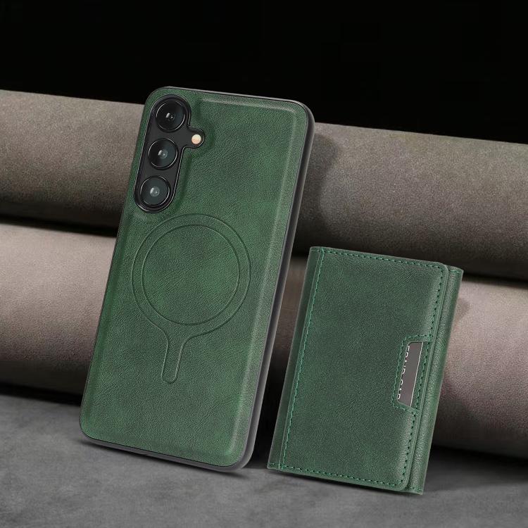 Funda de cuero plegable triple Kalebol con imán fuerte MagSafe para Samsung Galaxy S24 5G (verde)