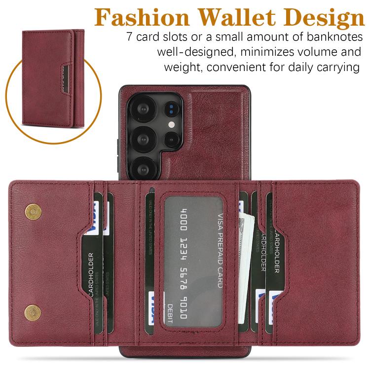 Funda de cuero plegable triple con imán fuerte MagSafe para Samsung Galaxy S23 Ultra 5G (rojo)
