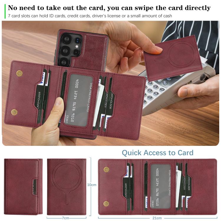 Funda de cuero plegable triple con imán fuerte MagSafe para Samsung Galaxy S23 Ultra 5G (rojo)