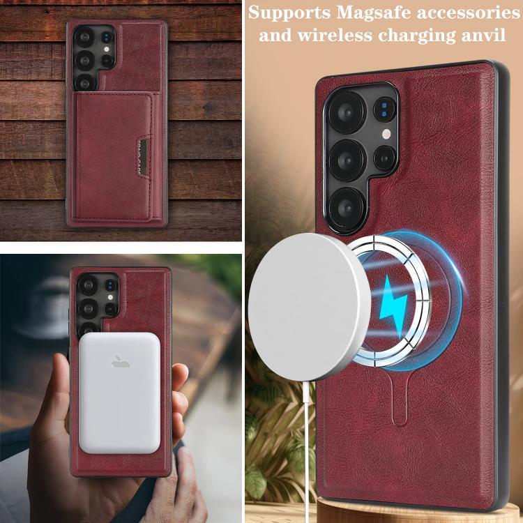 Funda de cuero plegable triple con imán fuerte MagSafe para Samsung Galaxy S23 Ultra 5G (rojo)