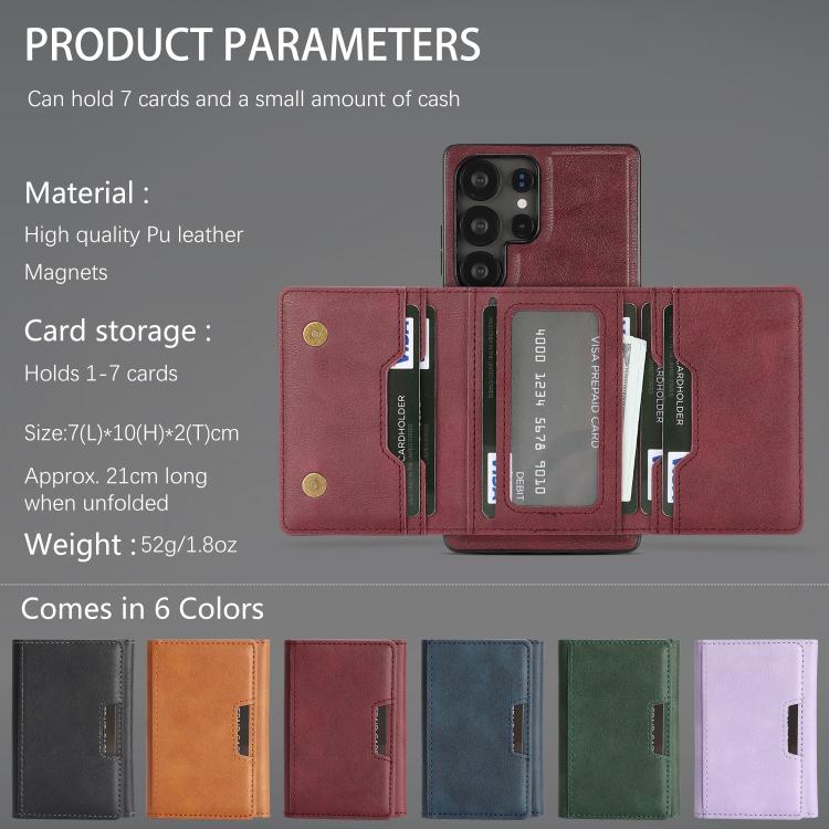 Funda de cuero plegable triple con imán fuerte MagSafe para Samsung Galaxy S23 Ultra 5G (rojo)