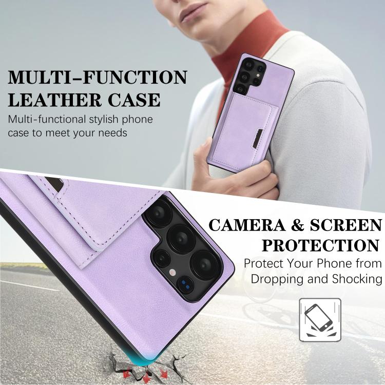 Funda de cuero plegable triple con imán fuerte MagSafe para Samsung Galaxy S23 Ultra 5G (morado)