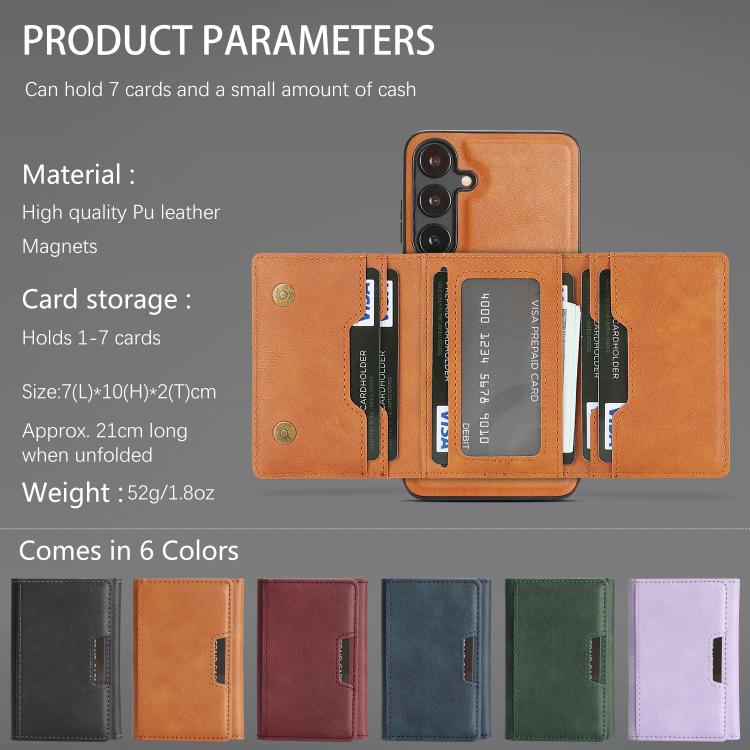 Funda de cuero plegable triple Kalebol con imán fuerte MagSafe para Samsung Galaxy S23+ 5G (marrón)